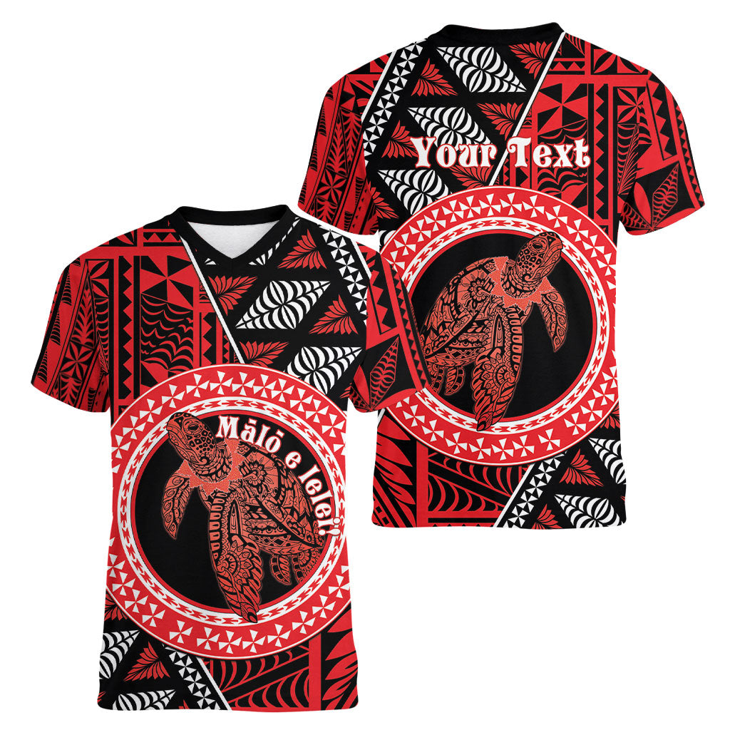 Personalised Tonga Language Week Women V-Neck T-Shirt Heilala Turtle Malo E Lelei