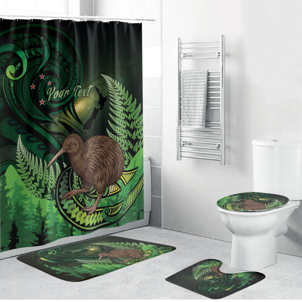 Kiwi New Zealand Personalised Bathroom Set Aotearoa Map Silver Fern Koru Pattern