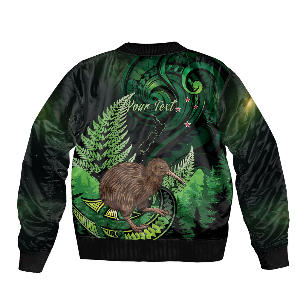 Kiwi New Zealand Personalised Bomber Jacket Aotearoa Map Silver Fern Koru Pattern LT22 - Polynesian Pride