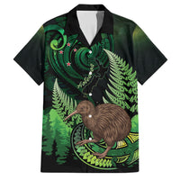 Kiwi New Zealand Personalised Family Matching Mermaid Dress and Hawaiian Shirt Aotearoa Map Silver Fern Koru Pattern LT22 Dad's Shirt - Short Sleeve Green - Polynesian Pride