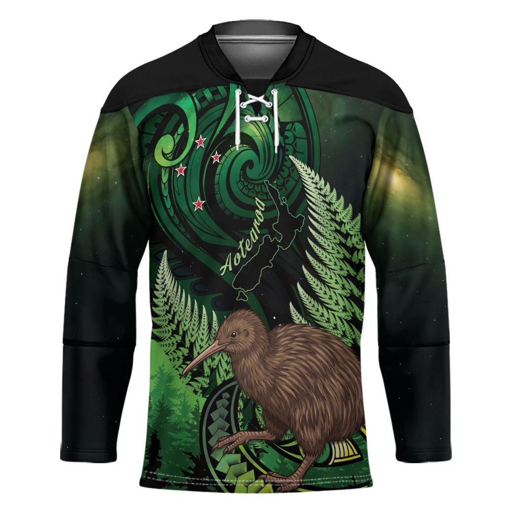 Kiwi New Zealand Personalised Hockey Jersey Aotearoa Map Silver Fern Koru Pattern