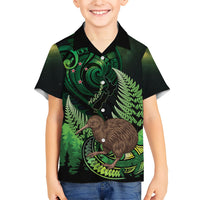 Kiwi New Zealand Personalised Kid Hawaiian Shirt Aotearoa Map Silver Fern Koru Pattern