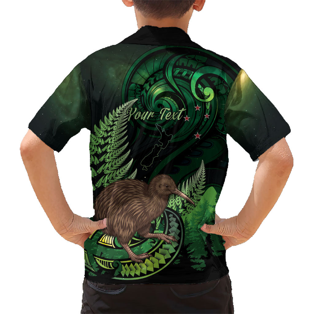 Kiwi New Zealand Personalised Kid Hawaiian Shirt Aotearoa Map Silver Fern Koru Pattern