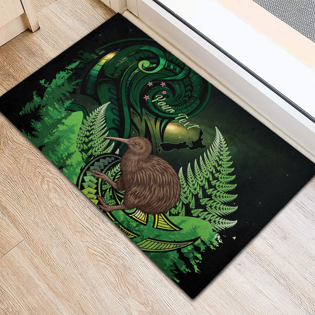 Kiwi New Zealand Personalised Rubber Doormat Aotearoa Map Silver Fern Koru Pattern LT22 - Polynesian Pride