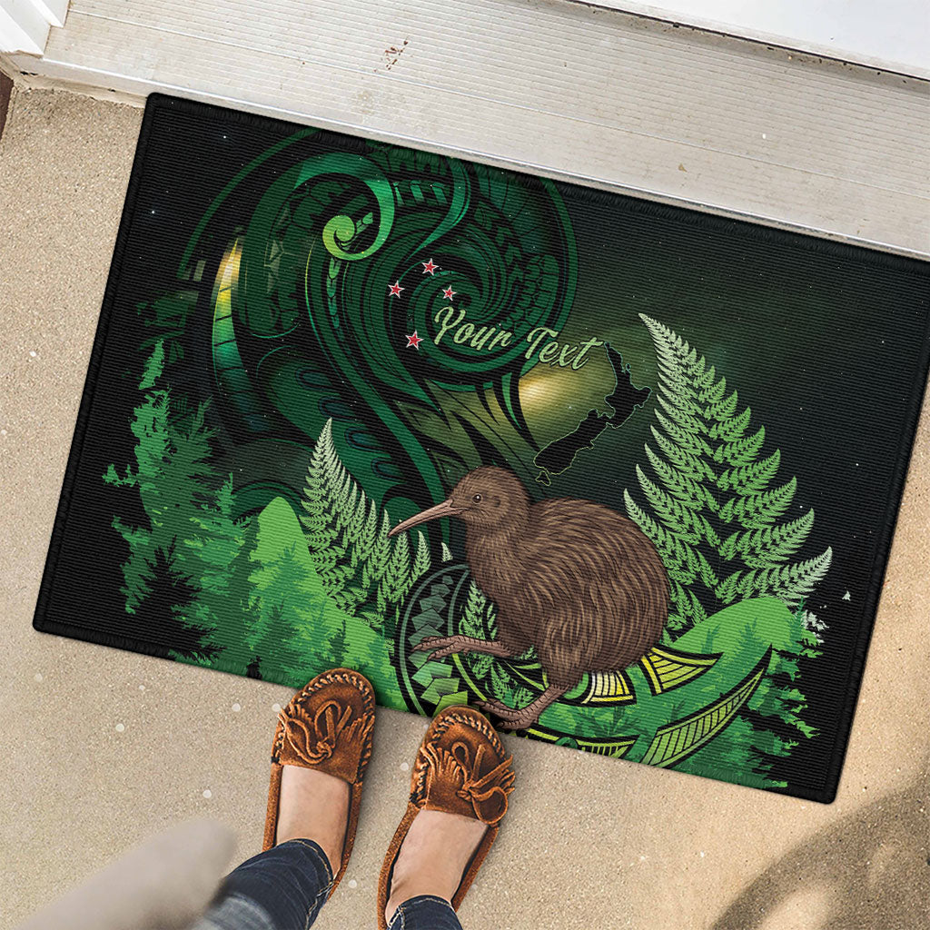 Kiwi New Zealand Personalised Rubber Doormat Aotearoa Map Silver Fern Koru Pattern LT22 - Polynesian Pride