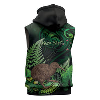 Kiwi New Zealand Personalised Sleeveless Hoodie Aotearoa Map Silver Fern Koru Pattern LT22 - Polynesian Pride