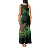 Kiwi New Zealand Personalised Tank Maxi Dress Aotearoa Map Silver Fern Koru Pattern