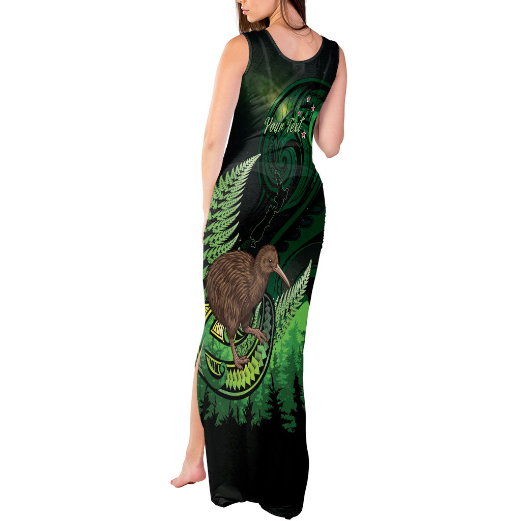 Kiwi New Zealand Personalised Tank Maxi Dress Aotearoa Map Silver Fern Koru Pattern
