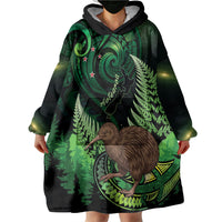 Kiwi New Zealand Personalised Wearable Blanket Hoodie Aotearoa Map Silver Fern Koru Pattern LT22 - Polynesian Pride