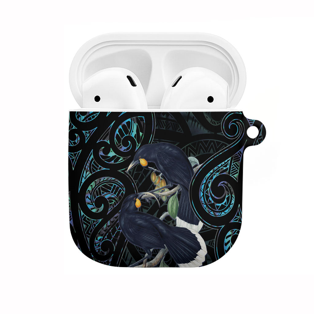 New Zealand Huia Bird AirPods Case Paua Shell Maori Pattern LT22 Black - Polynesian Pride