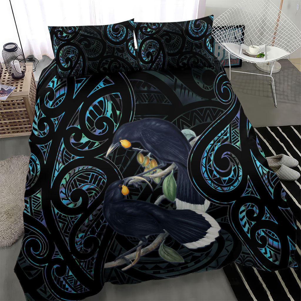 New Zealand Huia Bird Bedding Set Paua Shell Maori Pattern