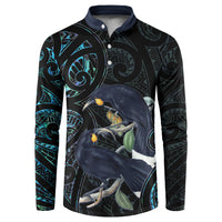 New Zealand Huia Bird Button Sweatshirt Paua Shell Maori Pattern