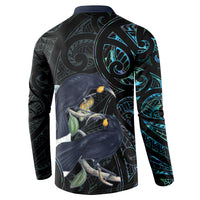 New Zealand Huia Bird Button Sweatshirt Paua Shell Maori Pattern