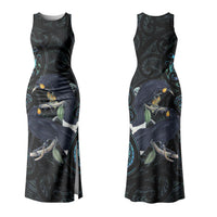 New Zealand Huia Bird Couples Matching Tank Maxi Dress and Long Sleeve Button Shirt Paua Shell Maori Pattern LT22 - Polynesian Pride
