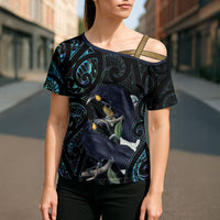 New Zealand Huia Bird Cross Shoulder Shirt Paua Shell Maori Pattern