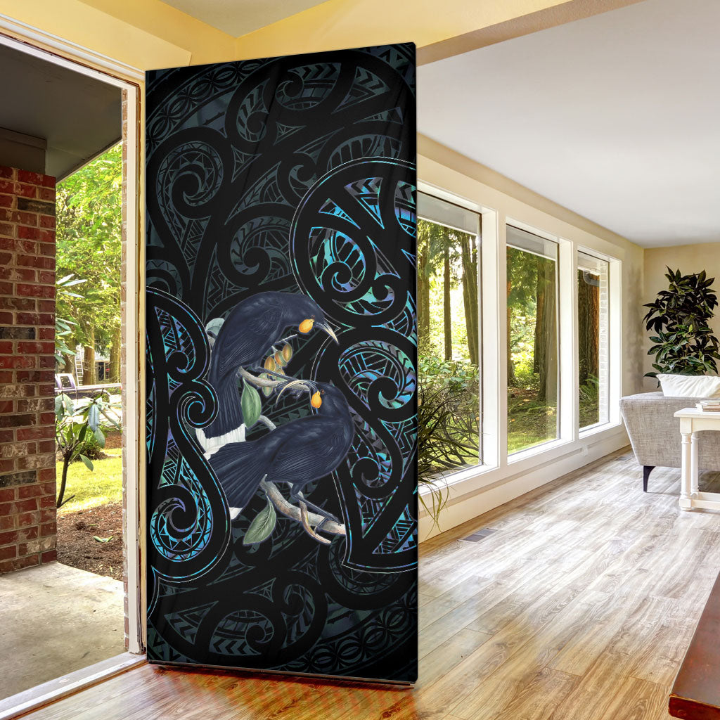 New Zealand Huia Bird Door Cover Paua Shell Maori Pattern