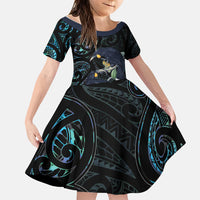 New Zealand Huia Bird Family Matching Long Sleeve Bodycon Dress and Hawaiian Shirt Paua Shell Maori Pattern