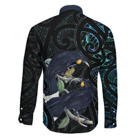 New Zealand Huia Bird Family Matching Long Sleeve Bodycon Dress and Hawaiian Shirt Paua Shell Maori Pattern