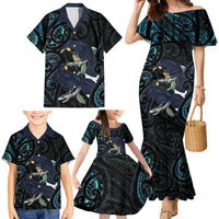 New Zealand Huia Bird Family Matching Mermaid Dress and Hawaiian Shirt Paua Shell Maori Pattern