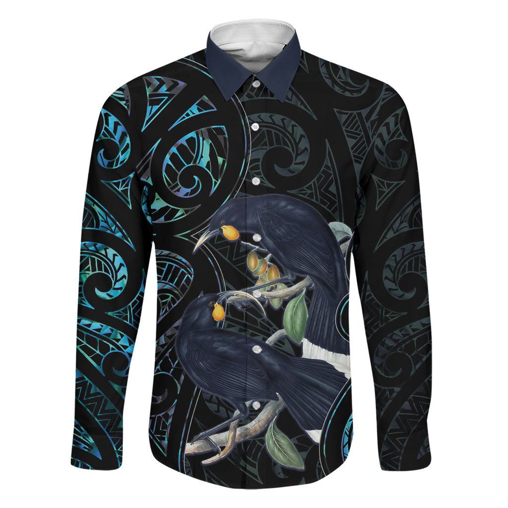 New Zealand Huia Bird Family Matching Off Shoulder Maxi Dress and Hawaiian Shirt Paua Shell Maori Pattern