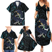 New Zealand Huia Bird Family Matching Summer Maxi Dress and Hawaiian Shirt Paua Shell Maori Pattern