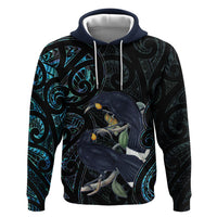 New Zealand Huia Bird Hoodie Paua Shell Maori Pattern