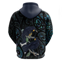 New Zealand Huia Bird Hoodie Paua Shell Maori Pattern