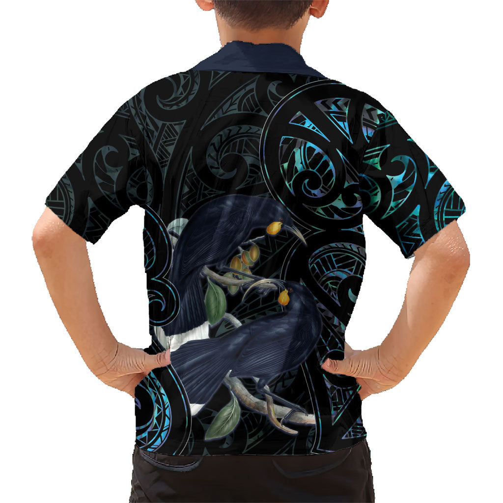 New Zealand Huia Bird Kid Hawaiian Shirt Paua Shell Maori Pattern