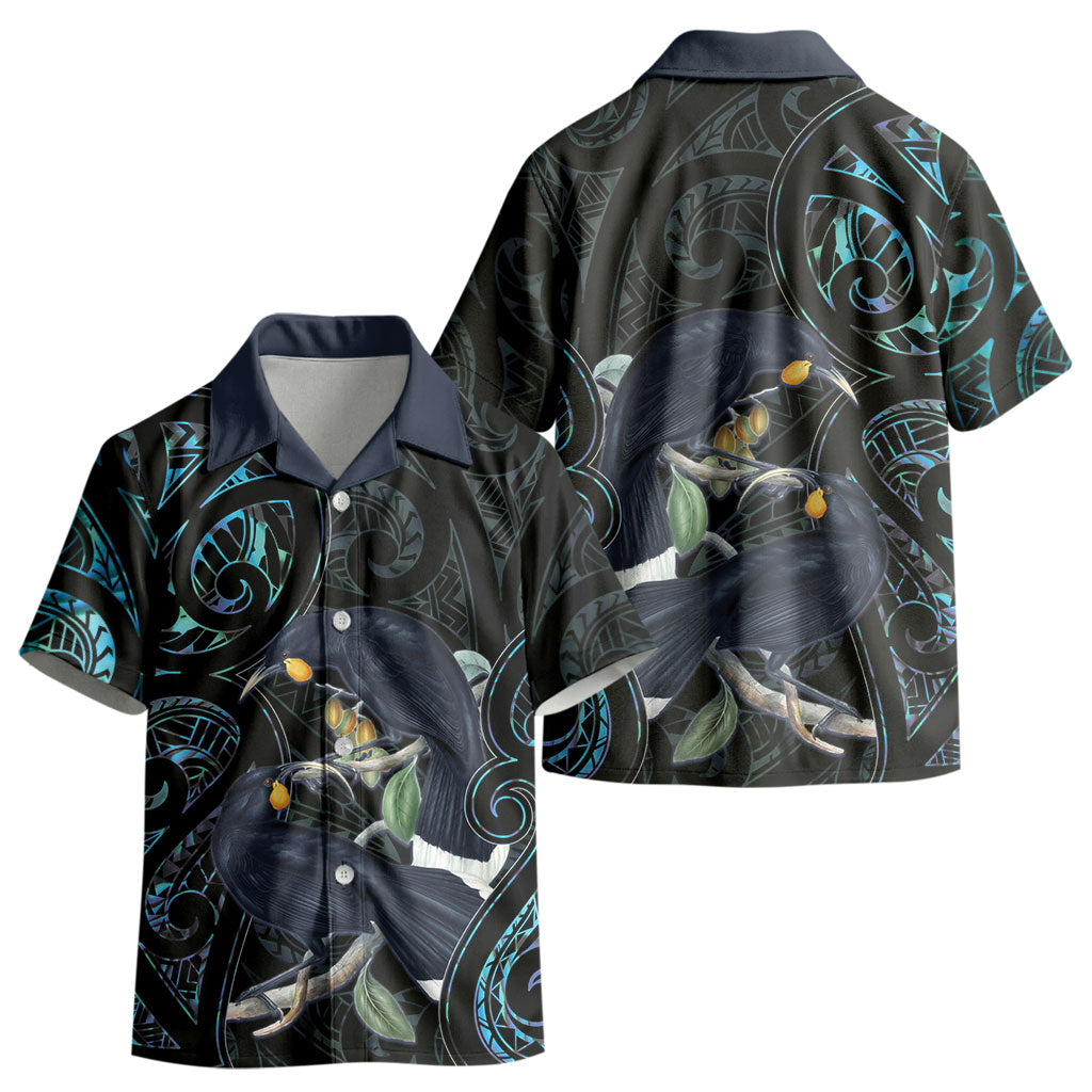 New Zealand Huia Bird Kid Hawaiian Shirt Paua Shell Maori Pattern LT22 - Polynesian Pride