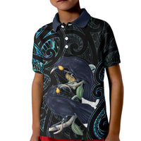 New Zealand Huia Bird Kid Polo Shirt Paua Shell Maori Pattern
