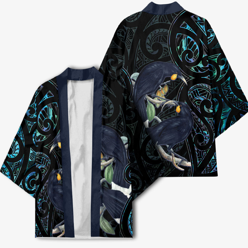 New Zealand Huia Bird Kimono Paua Shell Maori Pattern