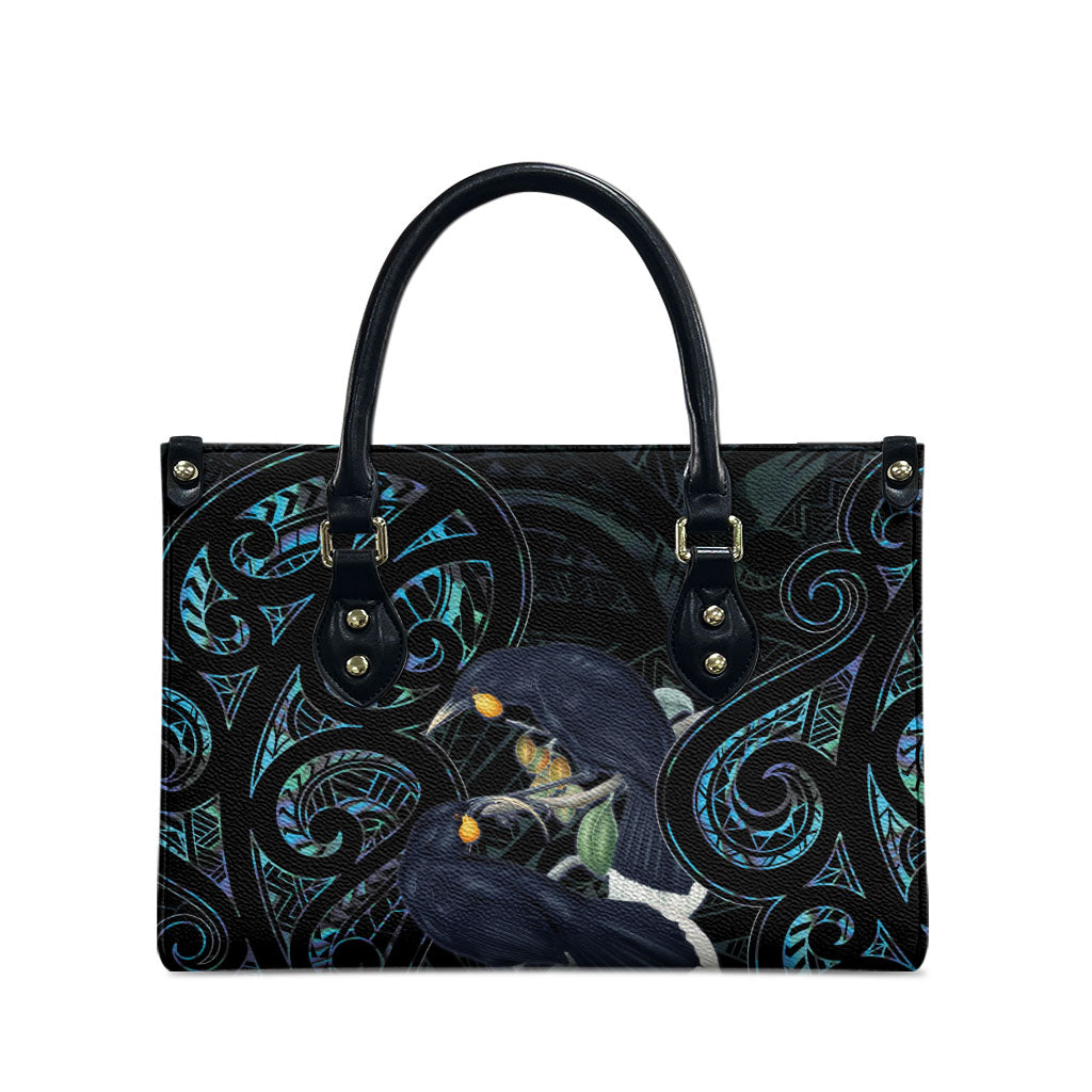 New Zealand Huia Bird Leather Bag Paua Shell Maori Pattern