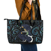 New Zealand Huia Bird Leather Tote Bag Paua Shell Maori Pattern