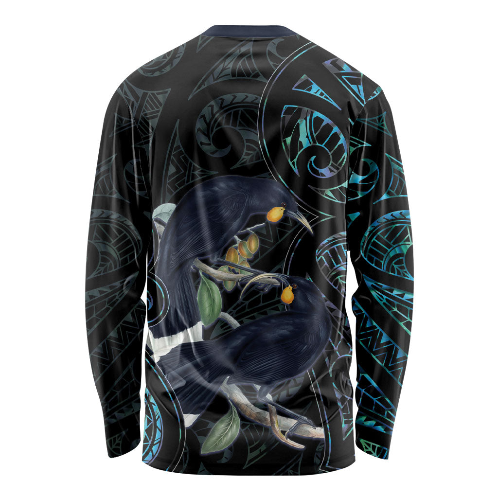 New Zealand Huia Bird Long Sleeve Shirt Paua Shell Maori Pattern