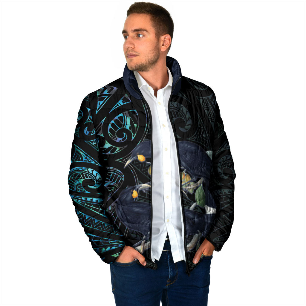 New Zealand Huia Bird Padded Jacket Paua Shell Maori Pattern