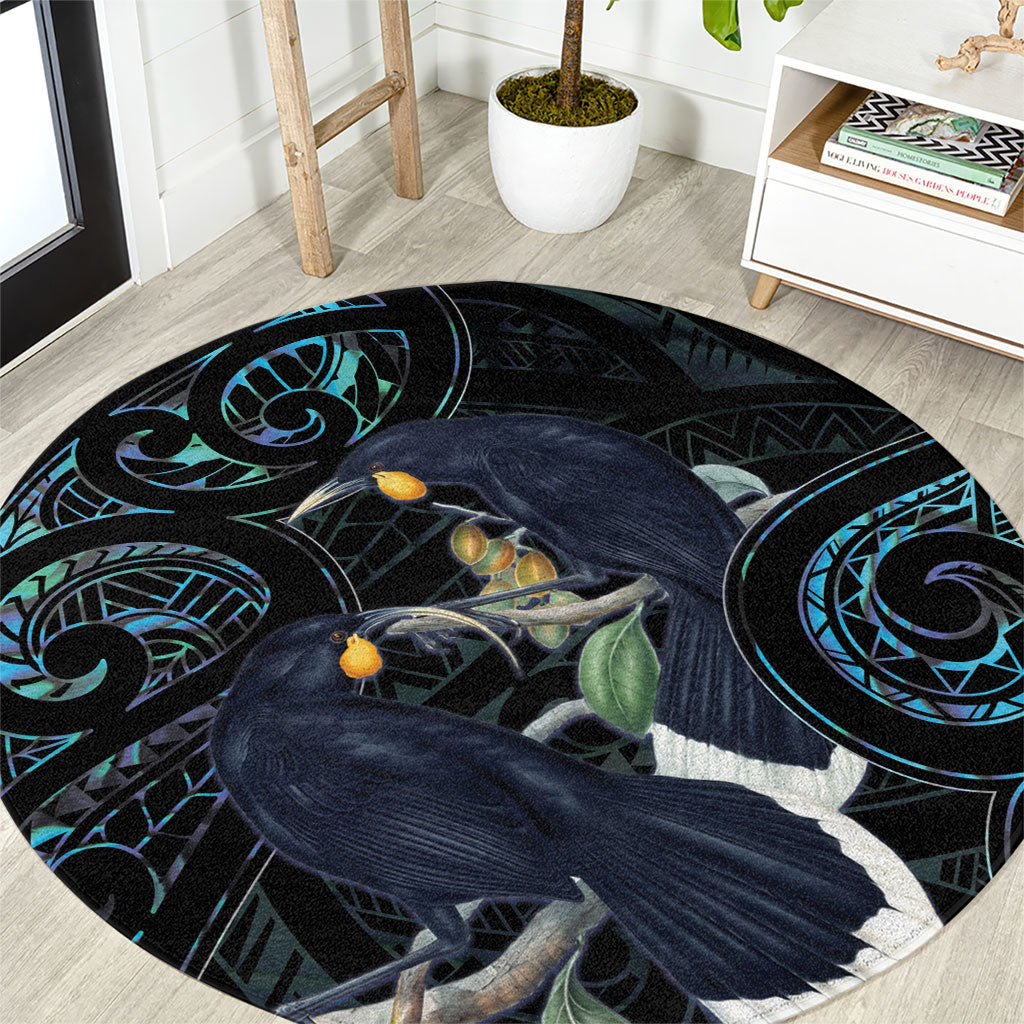 New Zealand Huia Bird Round Carpet Paua Shell Maori Pattern