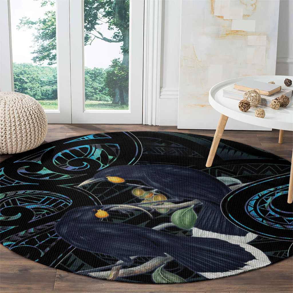 New Zealand Huia Bird Round Carpet Paua Shell Maori Pattern