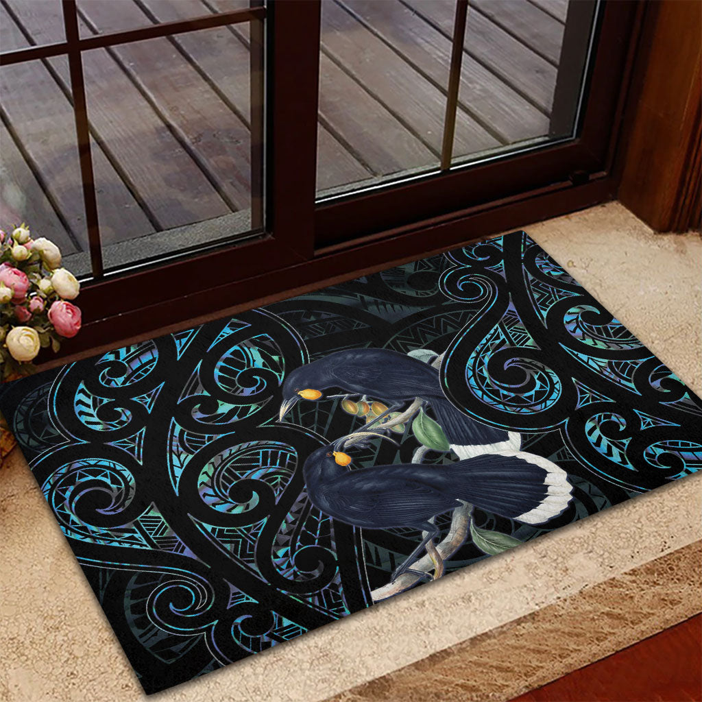 New Zealand Huia Bird Rubber Doormat Paua Shell Maori Pattern