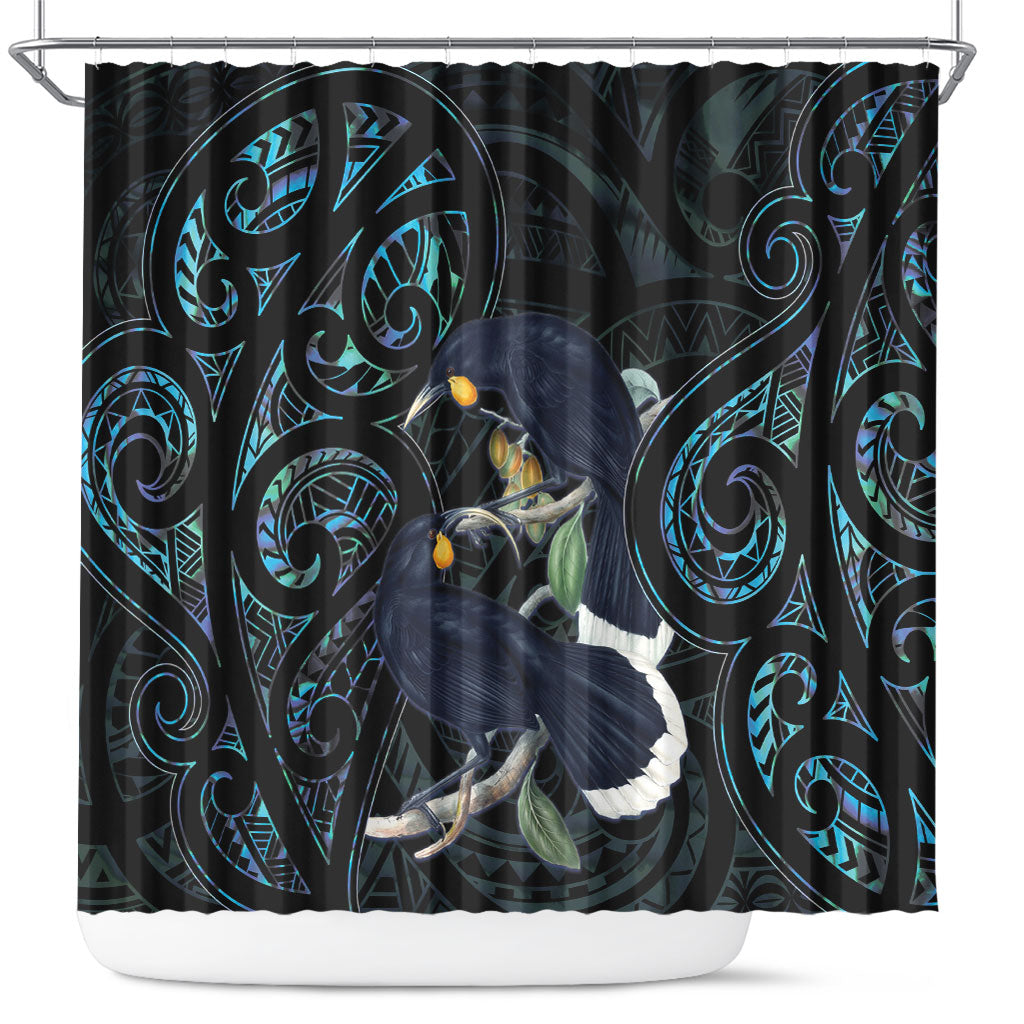 New Zealand Huia Bird Shower Curtain Paua Shell Maori Pattern