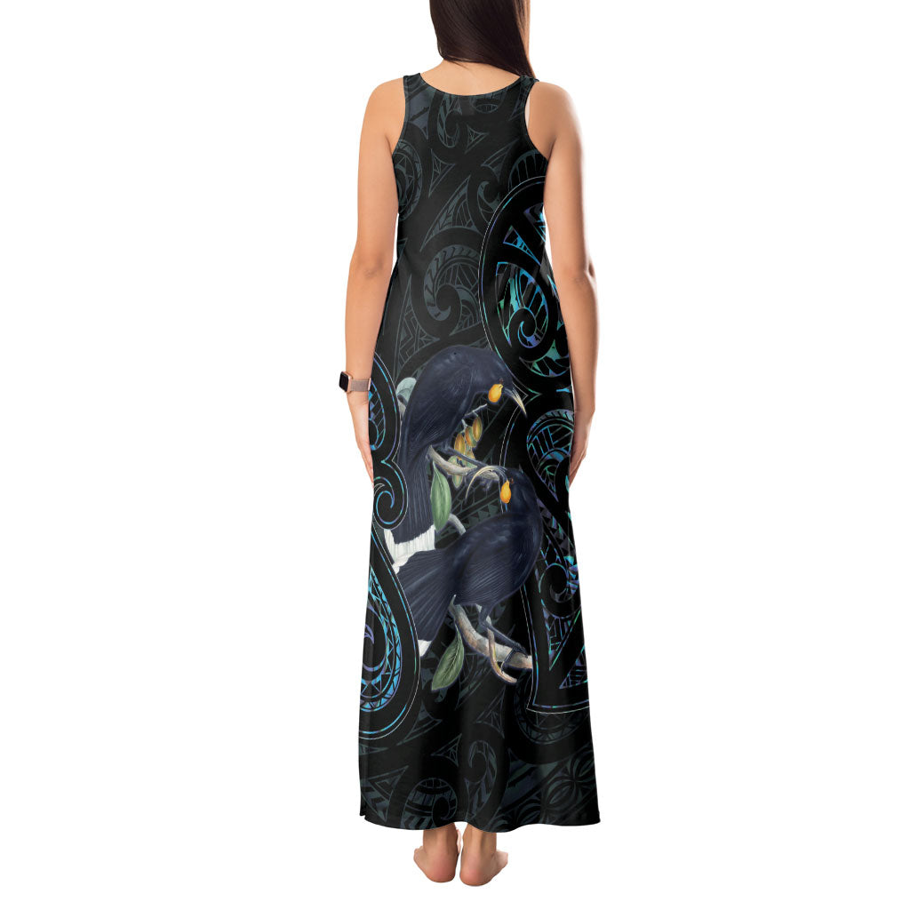 New Zealand Huia Bird Tank Maxi Dress Paua Shell Maori Pattern