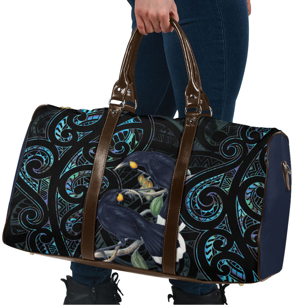 New Zealand Huia Bird Travel Bag Paua Shell Maori Pattern