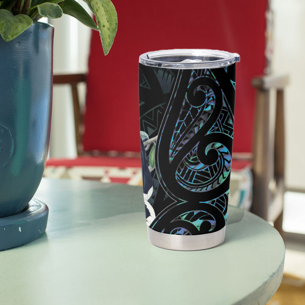 New Zealand Huia Bird Tumbler Cup Paua Shell Maori Pattern