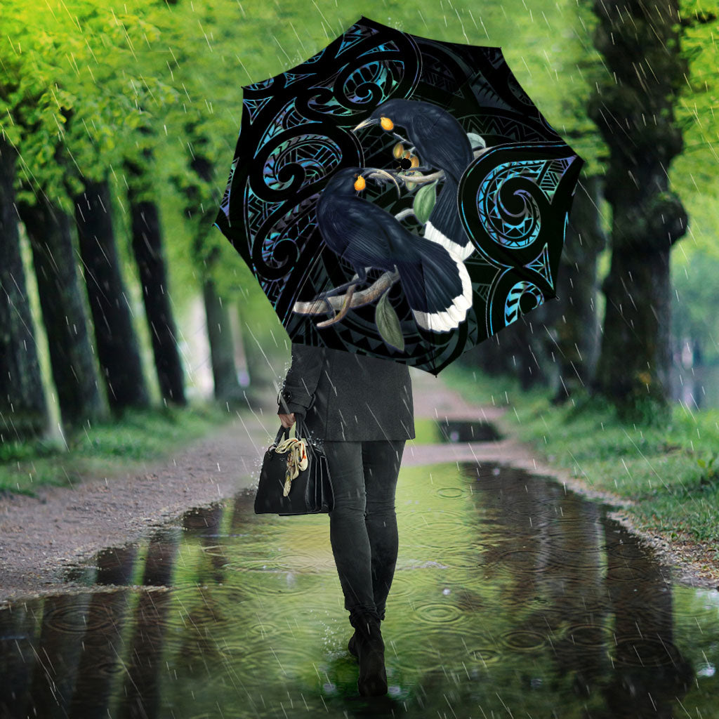 New Zealand Huia Bird Umbrella Paua Shell Maori Pattern
