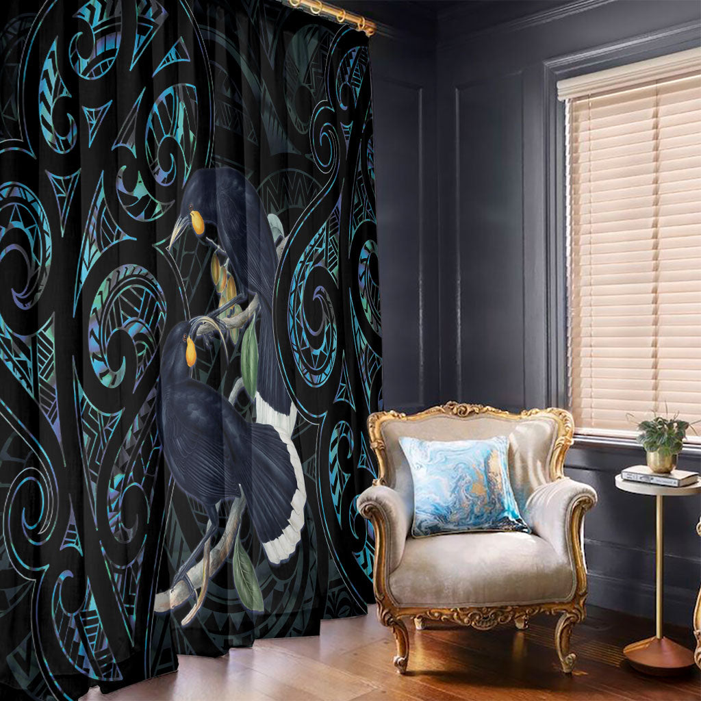 New Zealand Huia Bird Window Curtain Paua Shell Maori Pattern