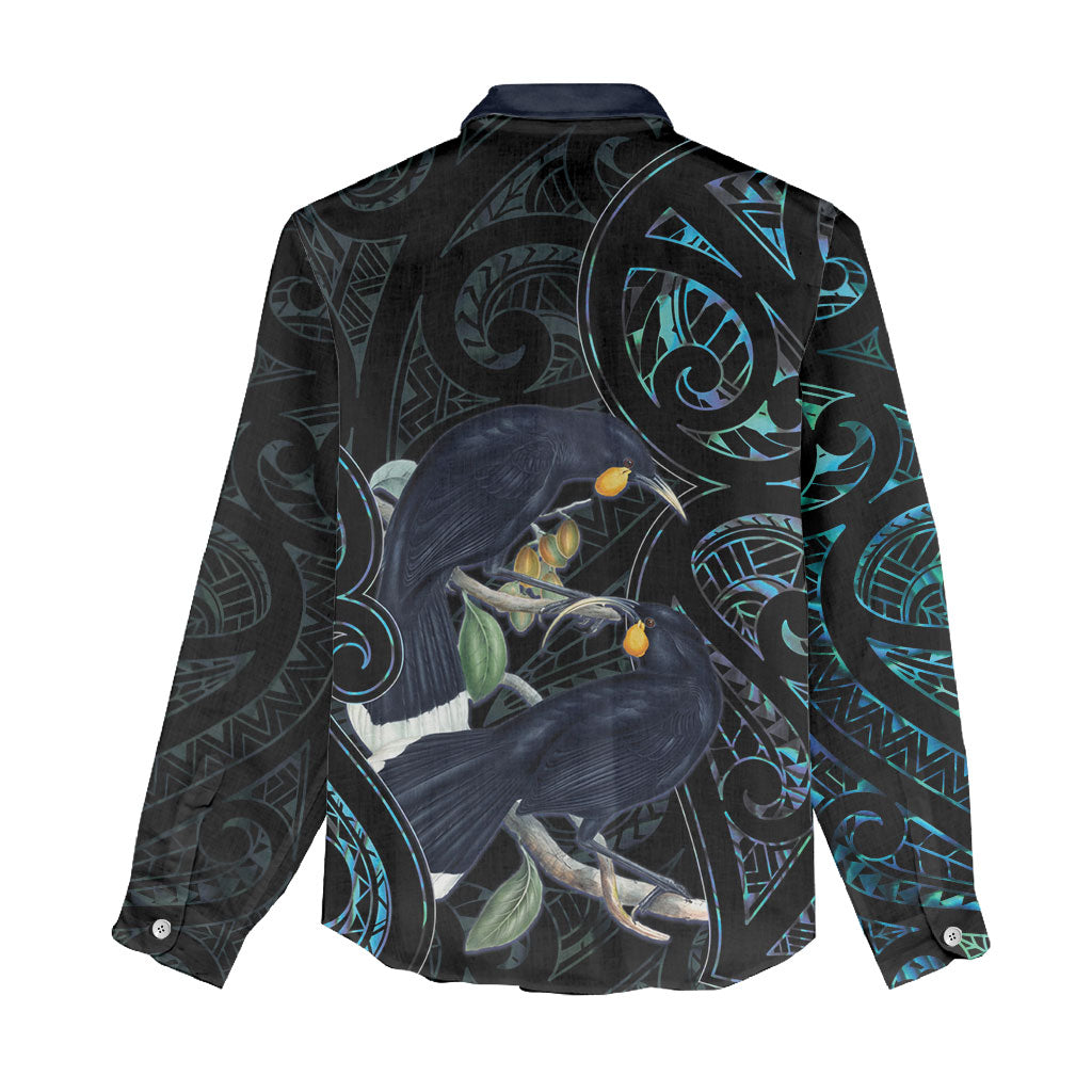 New Zealand Huia Bird Women Casual Shirt Paua Shell Maori Pattern