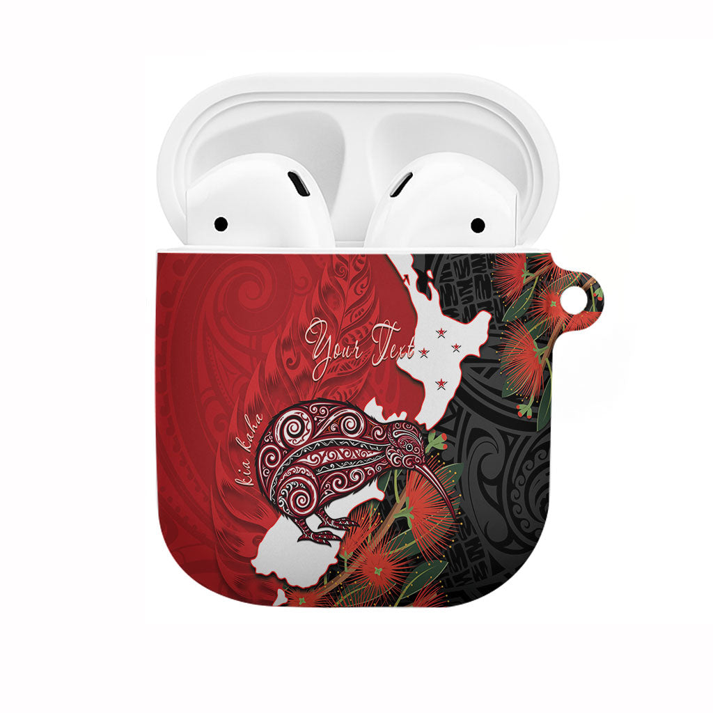 Kiwi New Zealand Personalised AirPods Case NZ Map Pohutukawa Fern Maori Pattern LT22 Red - Polynesian Pride