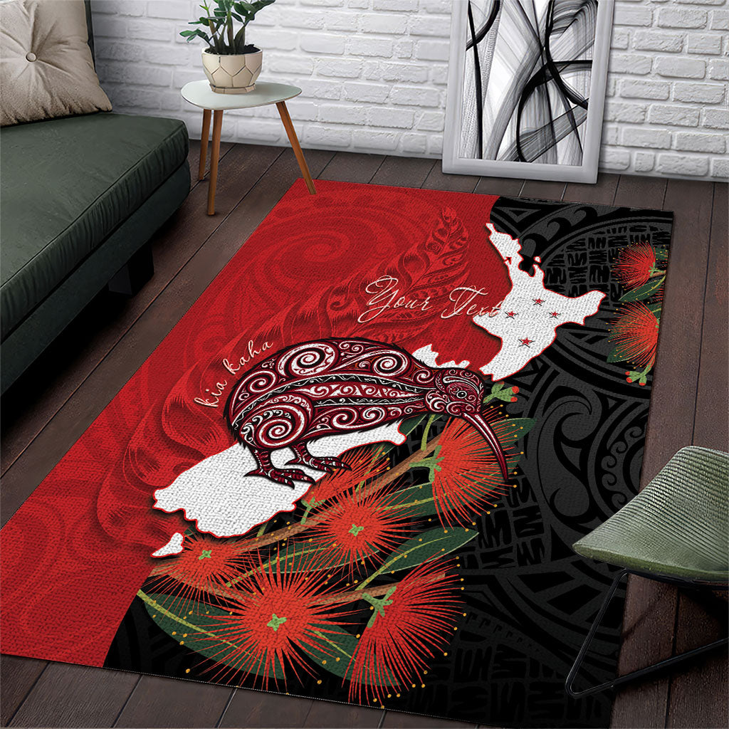 Kiwi New Zealand Personalised Area Rug NZ Map Pohutukawa Fern Maori Pattern