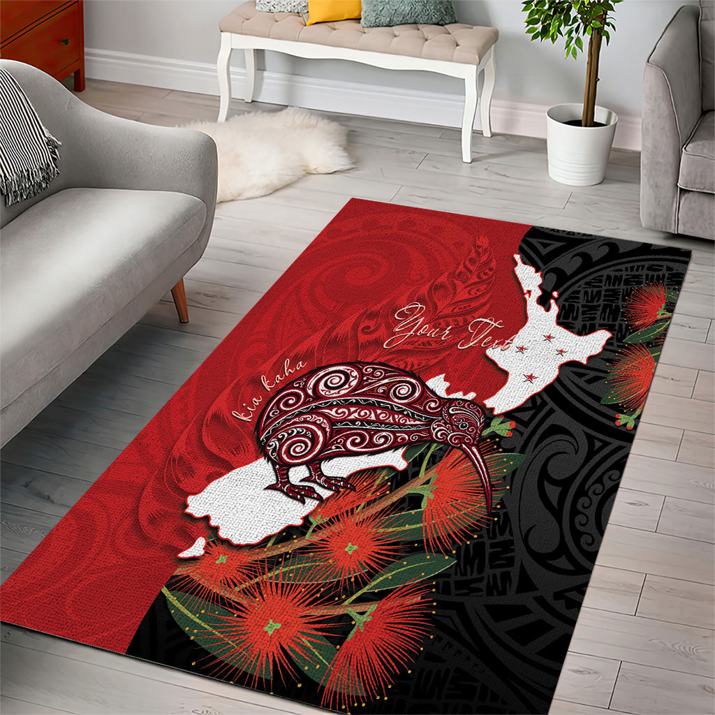 Kiwi New Zealand Personalised Area Rug NZ Map Pohutukawa Fern Maori Pattern