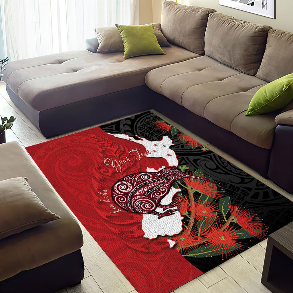 Kiwi New Zealand Personalised Area Rug NZ Map Pohutukawa Fern Maori Pattern