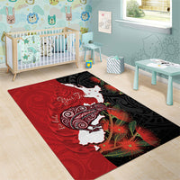 Kiwi New Zealand Personalised Area Rug NZ Map Pohutukawa Fern Maori Pattern